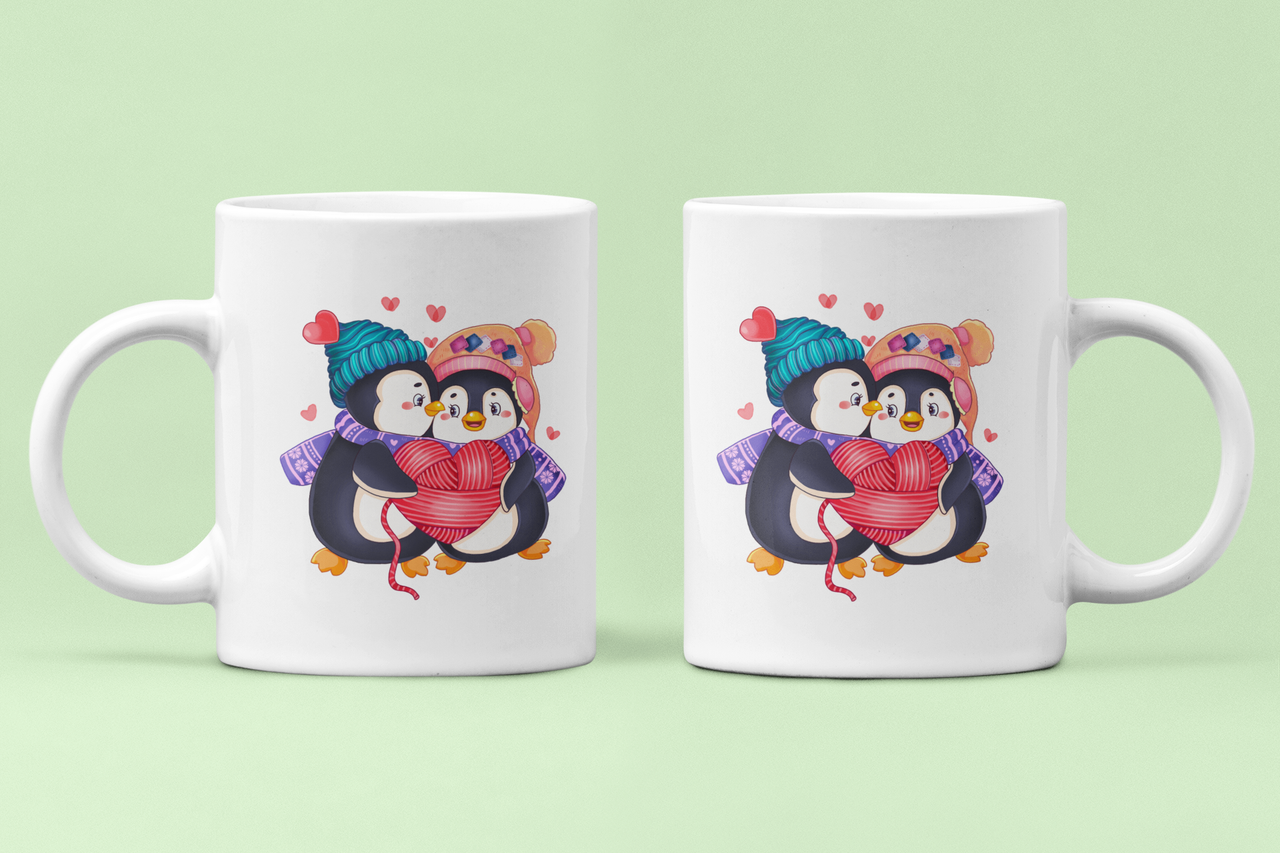 Чашки парные Пингвины с сердцем для влюбленных 330 мл Белый (ВЛ179Ч)
