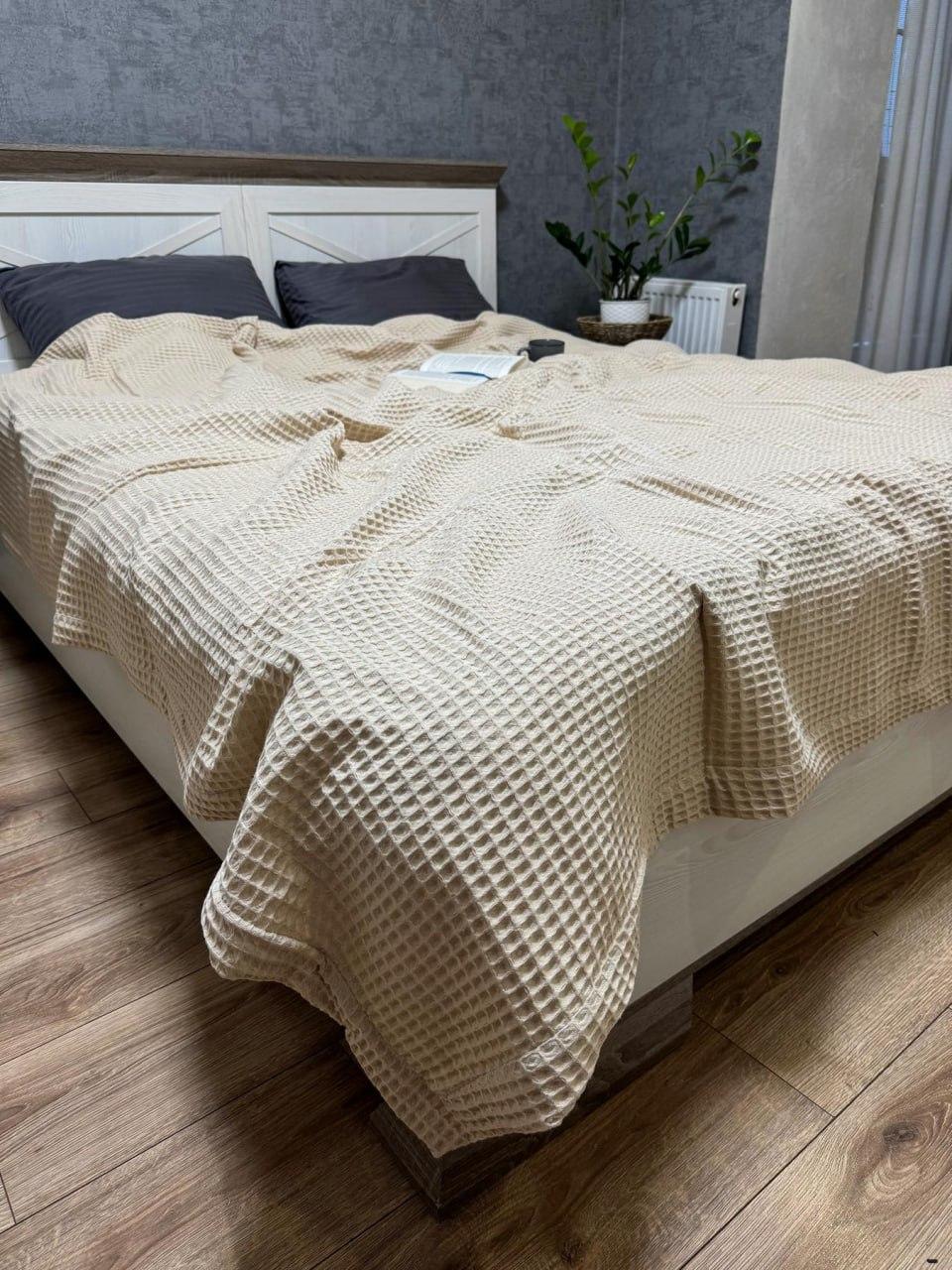 Покрывало вафельное двуспальное Молочный (Д-post-vafl-005)