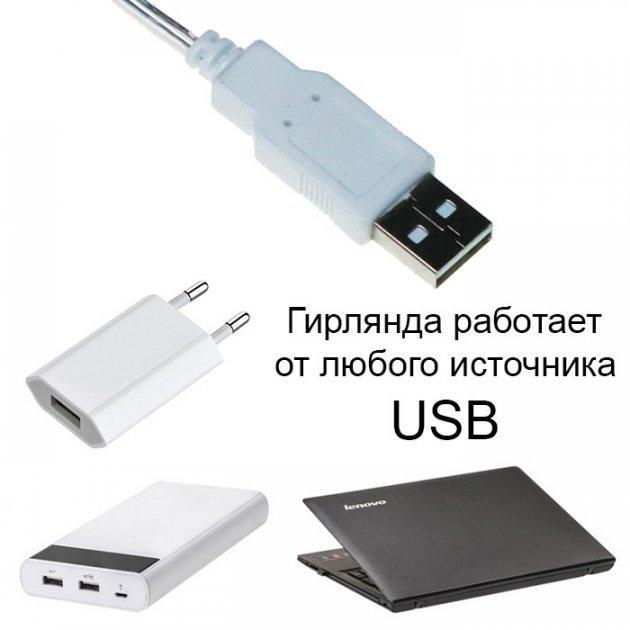 Гірлянда 30 LED на батарейках USB 3 м 3 AA мідний провід Синій (48153) - фото 5