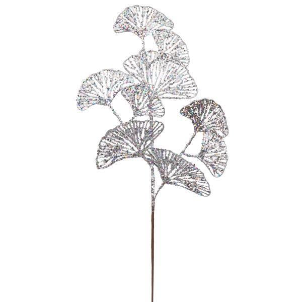 Ветка декоративная Yes! Fun Лист Гинкго 62 см глиттер Серебряный (973882)