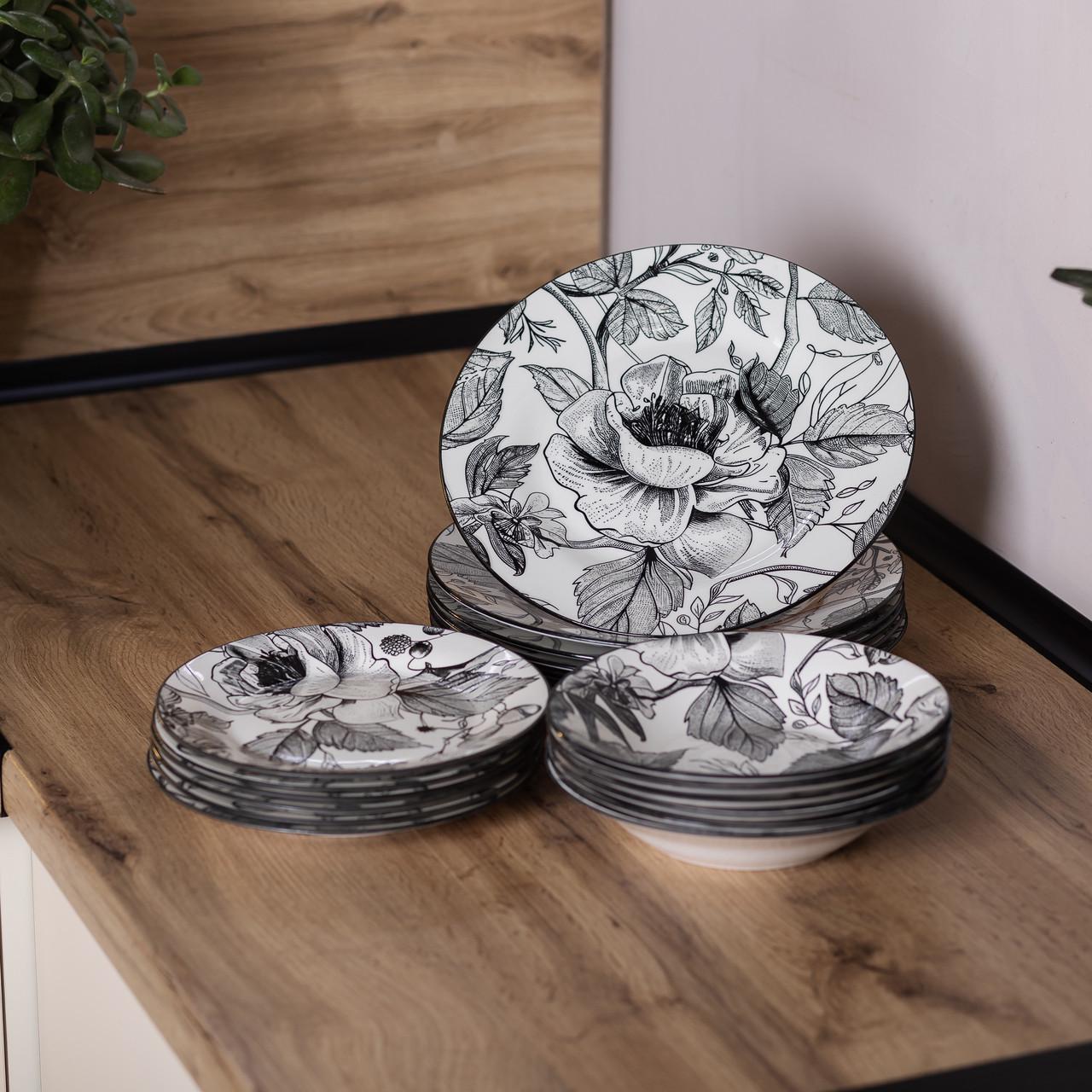 Столовий сервіз малюнком Квітів керамічний на 6 персон 18 тарілок Білий - фото 7 Столовий сервіз малюнком Квітів керамічний на 6 персон 18 тарілок Білий - фото 7