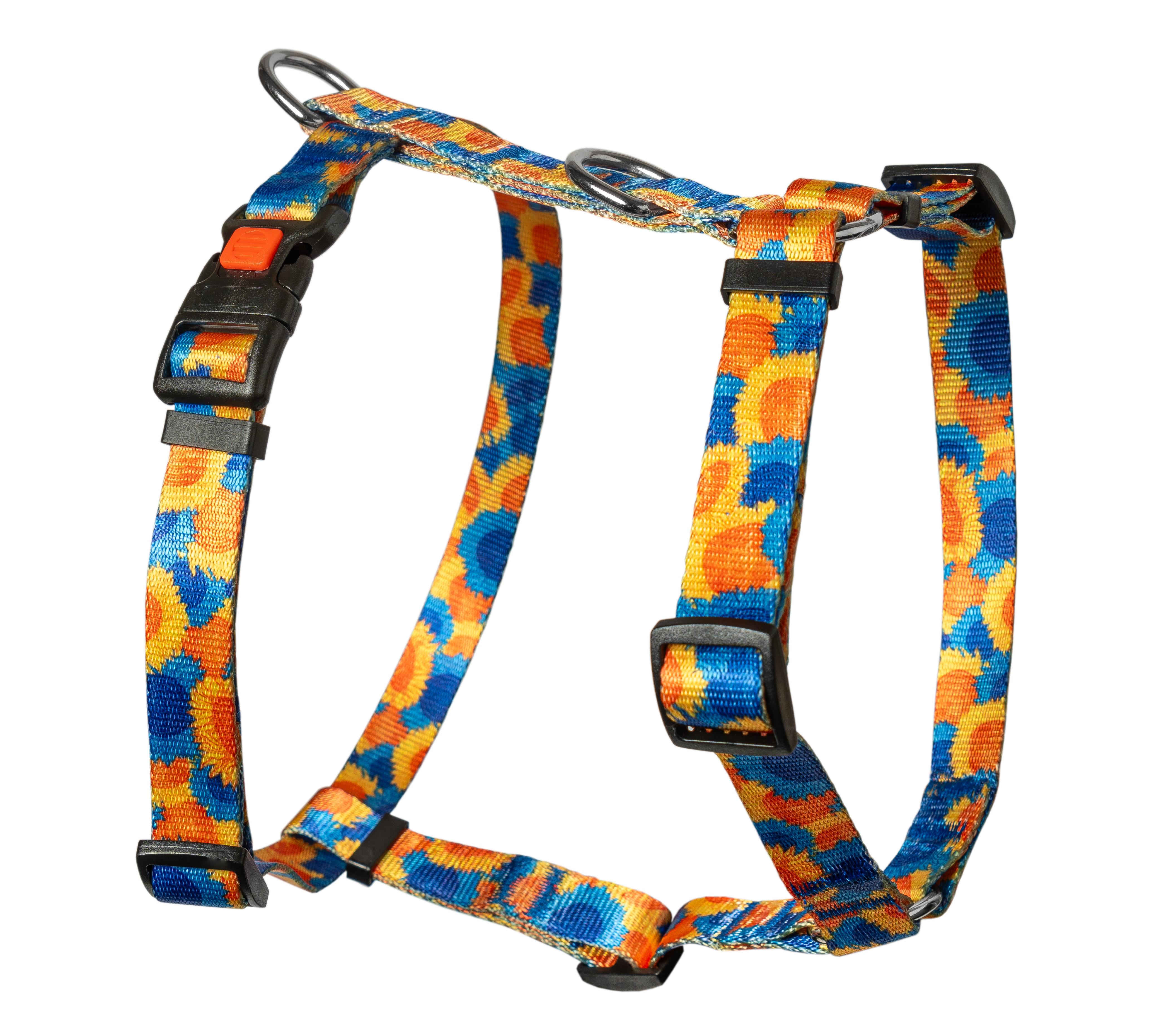 Шлея нейлонова анатомічна KareLine SUNFLOWERS з візерунком та пластиковою пряжкою 25 мм А 500-600 мм В 660-900 мм (0893/12)