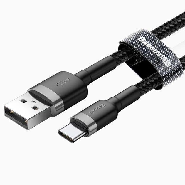 Кабель для быстрой зарядки BASEUS Cafule Cable USB to Type-C Quick Charge 3,0 3 A 1 м Black/Grey (CATKLF-BG1)