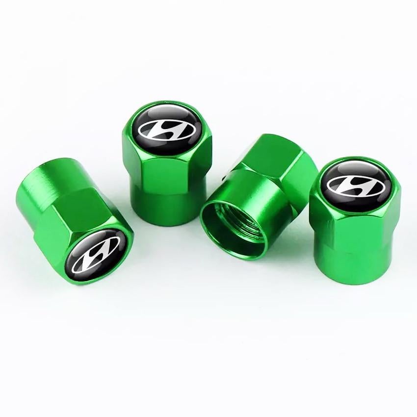 Набор колпачков на ниппель SUNROZ Caps для автомобиля Hyundai Short 4 шт. Green (A67655)