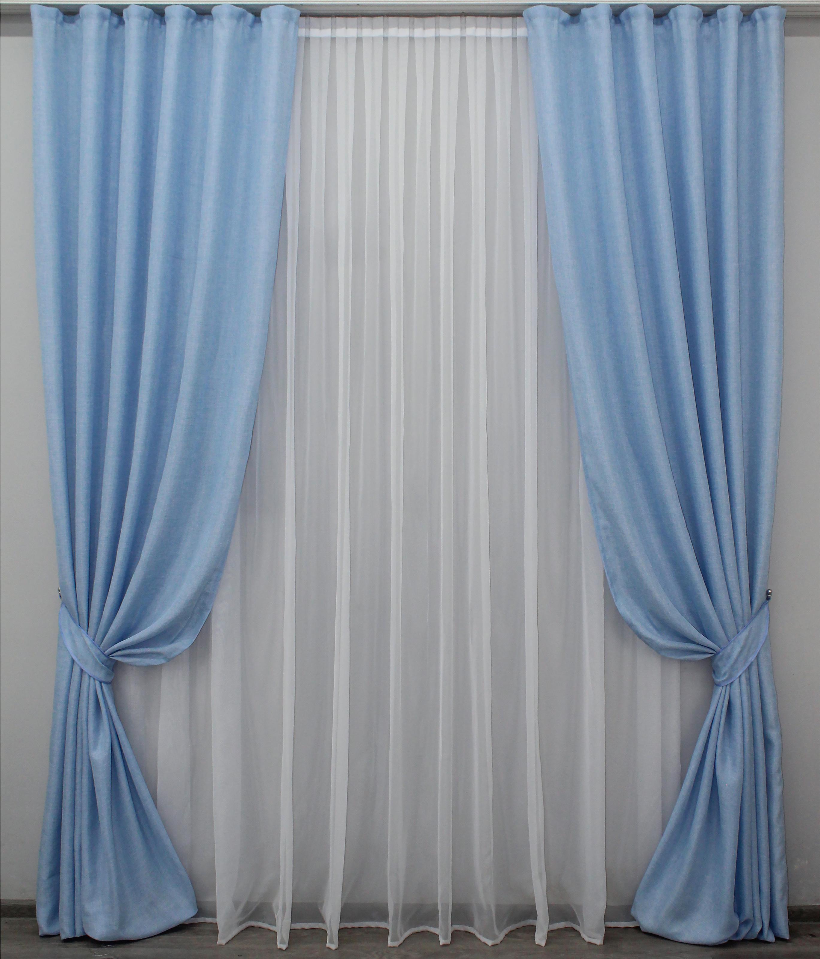 Комплект штор VR-Textil Мешковина № 1055ш лен 150х280 см 2 шт. Голубой (30-879)