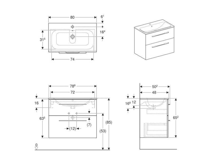 Тумба з умивальником Geberit Selnova Square slim rim 80х50 см Білий (501.240.00.1) - фото 3