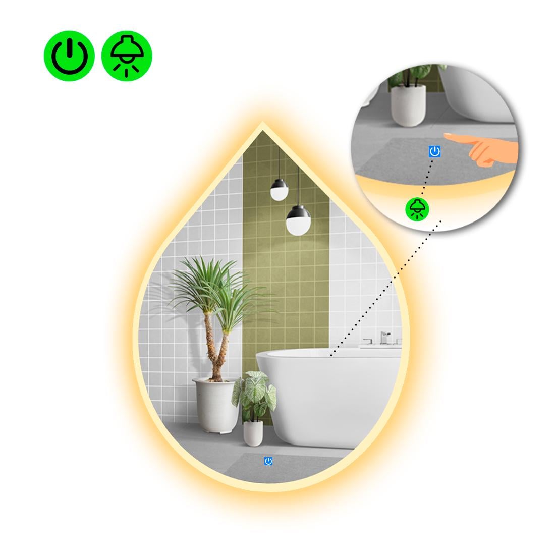 Зеркало с LED подсветкой Goccia 3 с сенсорной кнопкой управления 140x110 см