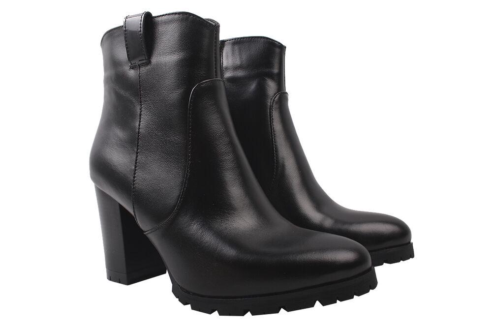 Ботильоны женские Grossi из кожи на большом каблуке р. 39 Черный (166-9DH)