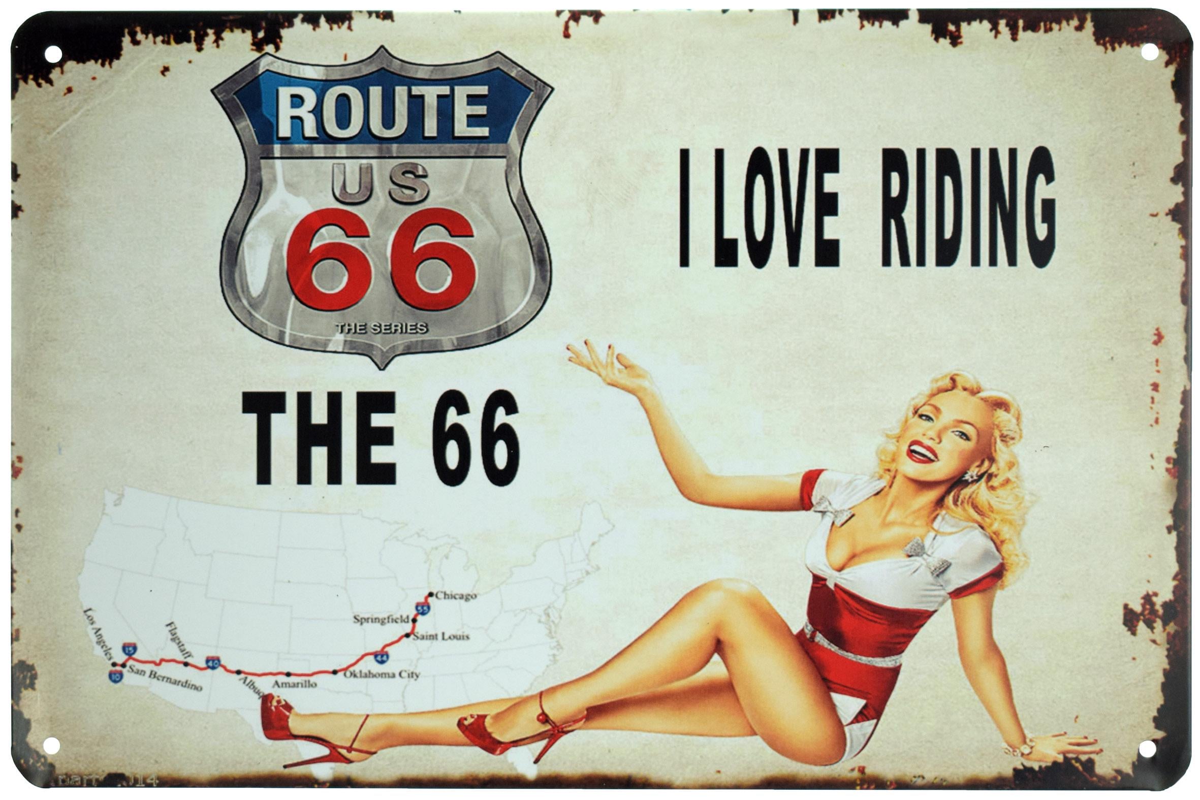Табличка металлическая Я Люблю Кататься Трасса 66/I Love Riding Route 66 20x30 см