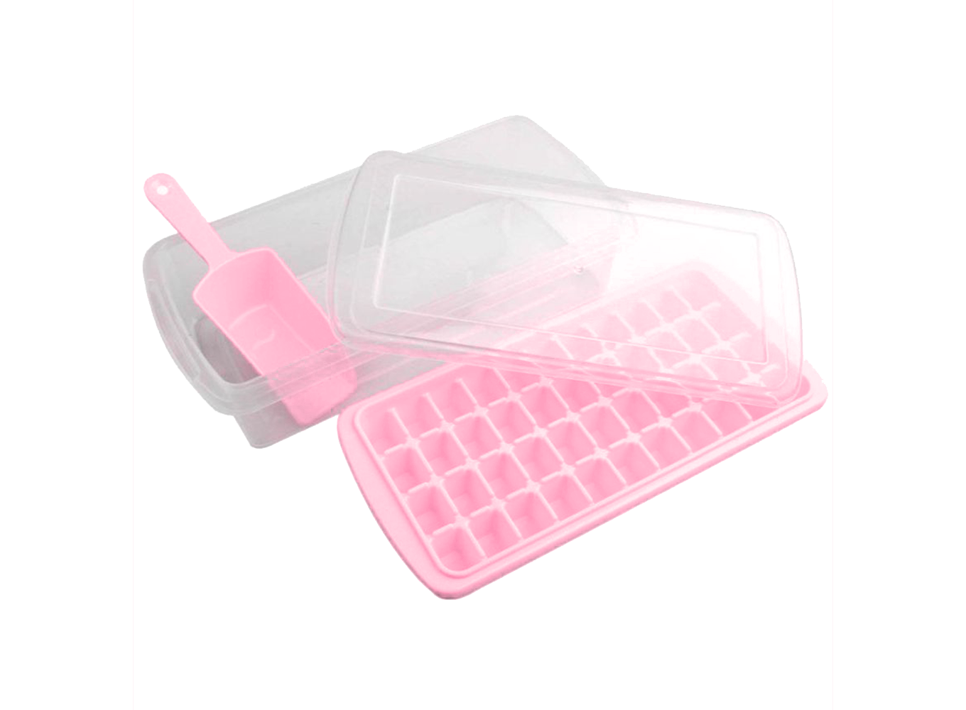Форма для льда с контейнером 27х13 см Розовый