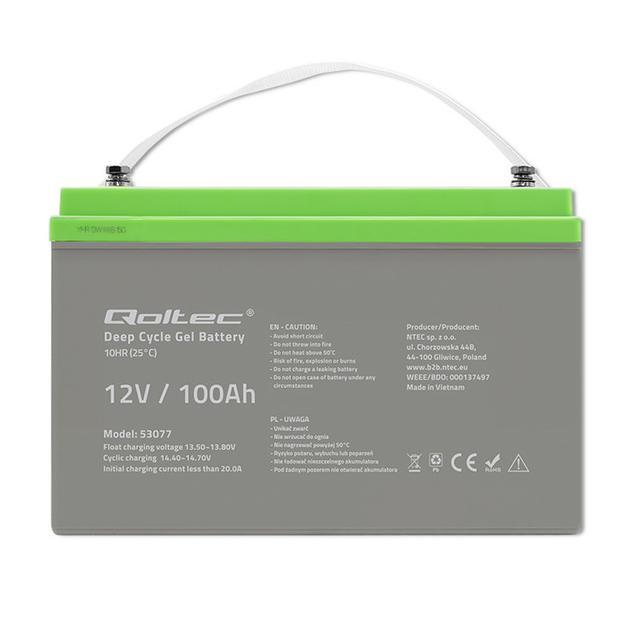 Акумулятор гелевий QOLTEC Deep Cycle Gel Battery 12V 100 Ah (92713) - фото 2