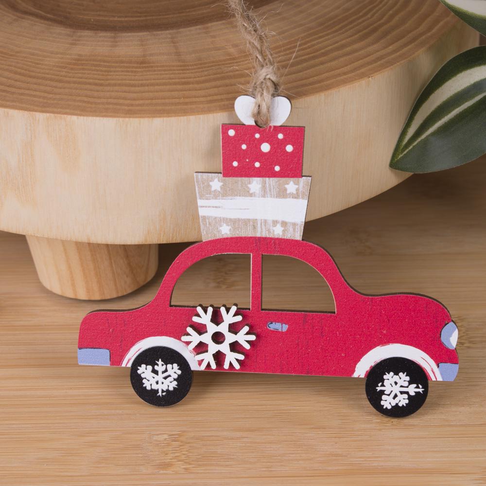 Подвеска новогодняя Машинка красная с подарками (5438-10)