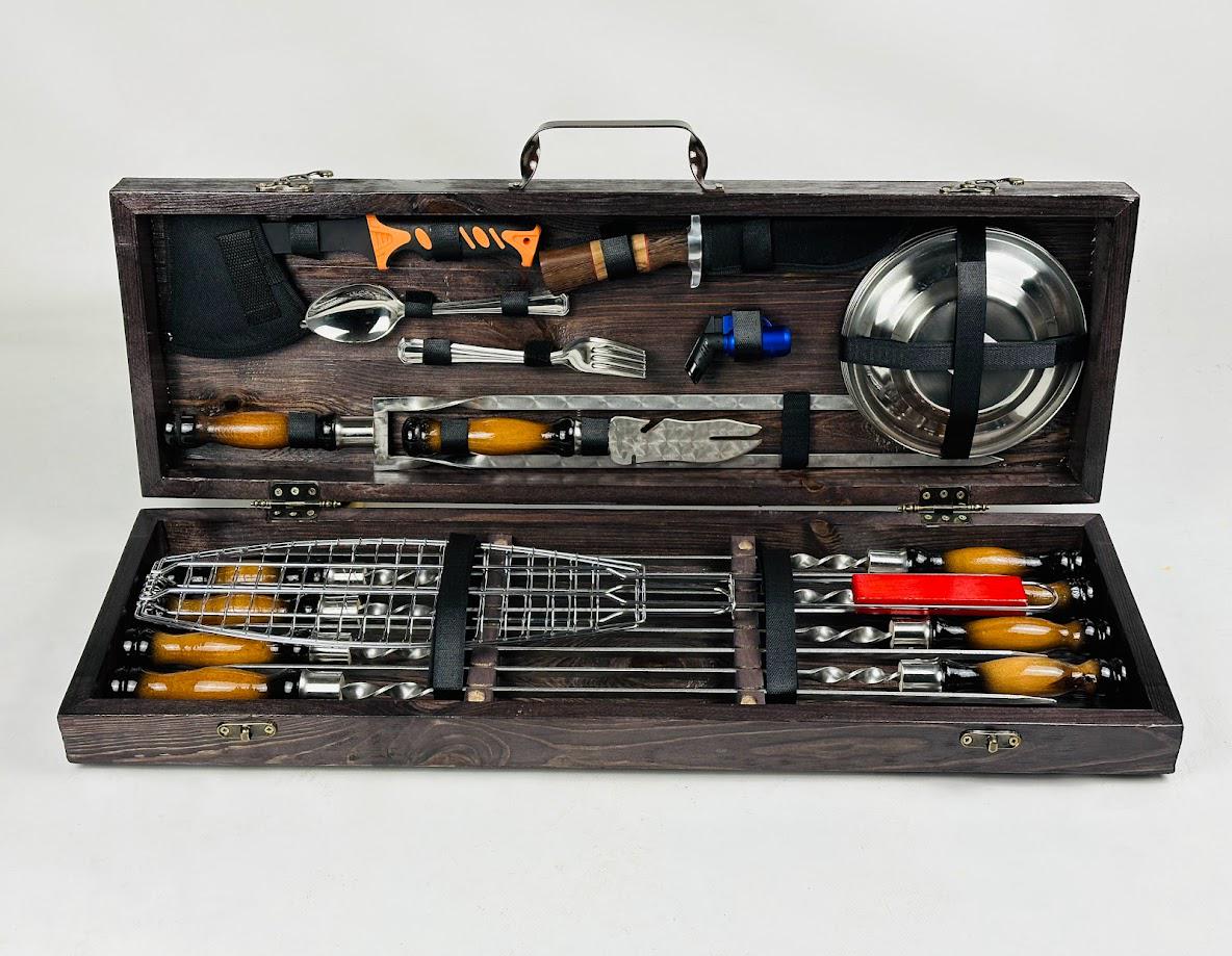 Набор шампуров и аксессуаров Пикник Мах 32 предметов Коричневый (150-10-KS-7618)