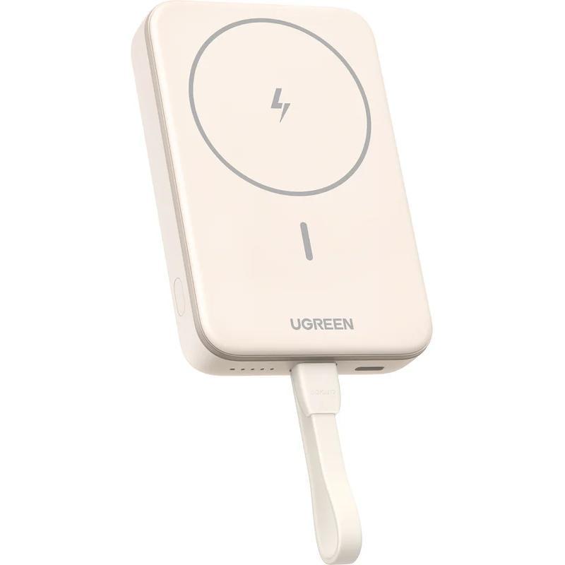 Повербанк UGREEN PB760 Magnetic Wireless Build-in USB-C Cable 10000 mAh 20W White (35341B)