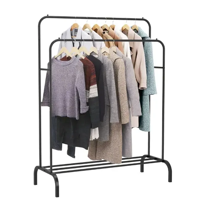 Вішалка-стійка для одягу та взуття Double floor Hanger переносна подвійна Чорний (2479518758) - фото 4