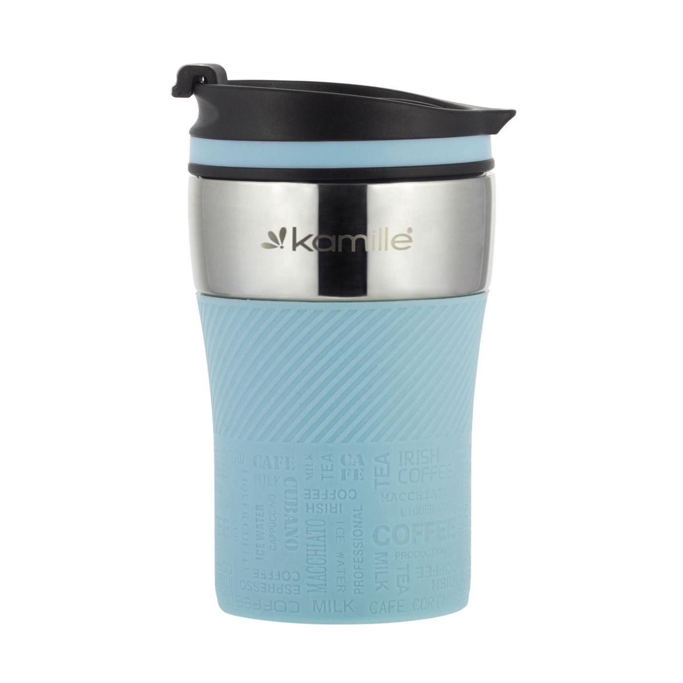 Термокружка Kamille из нержавеющей стали с TPR-вставкой 260 мл Голубой (14823802)