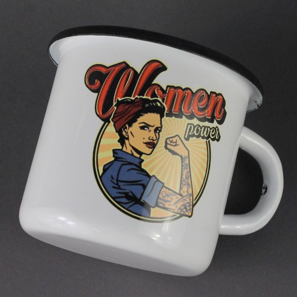 Кружка емальована Enamel mug з принтом "Women power" 400 мл Білий - фото 2