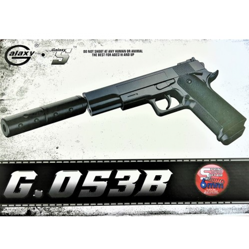 Пистолет страйкбольный Galaxy Colt 1911 пластиковый с глушителем (G053B)