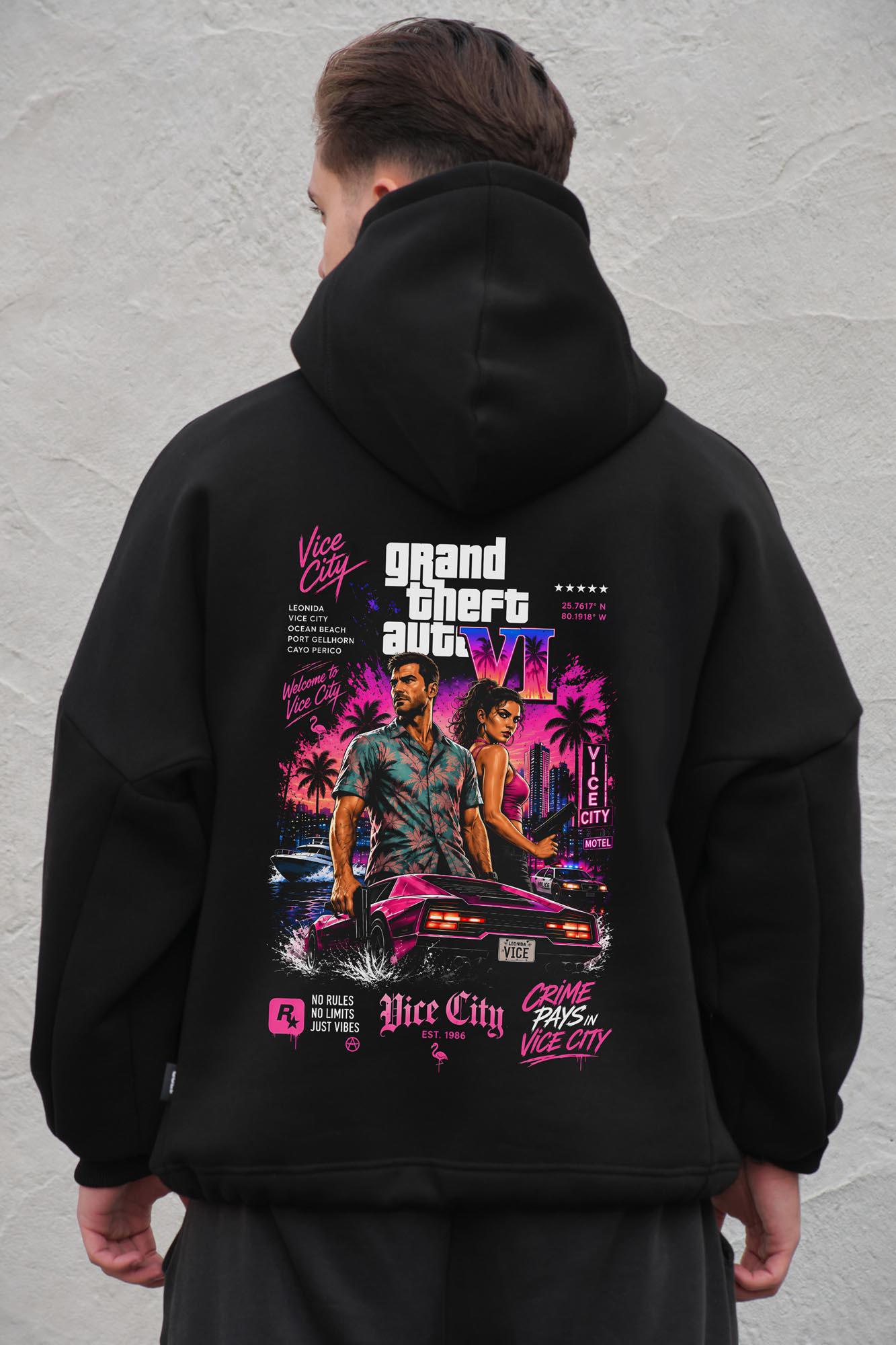 Худи на флисе с капюшоном и принтом Without GTA оверсайз Black (8056620 8056621)