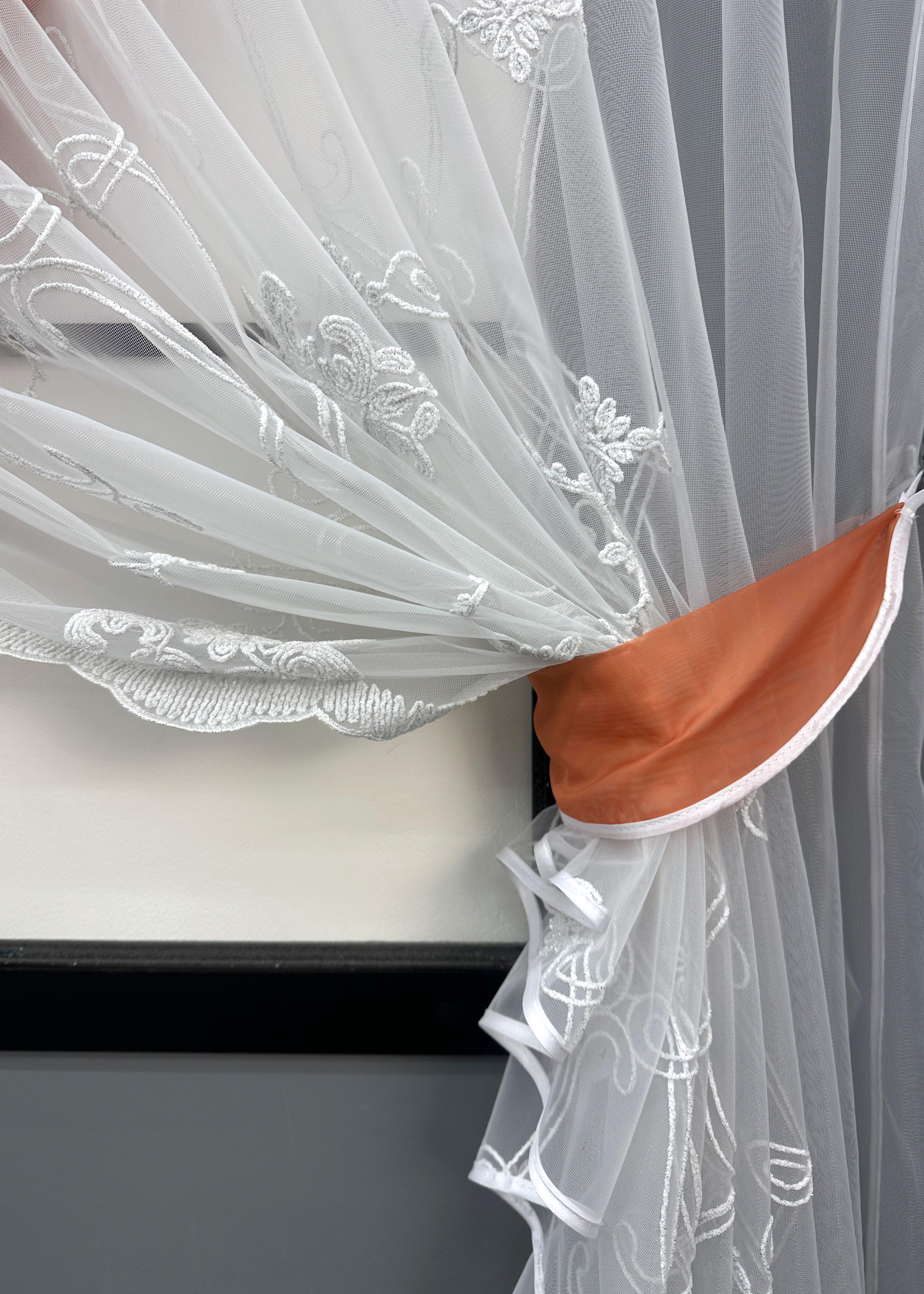 Шторки кухонные VR-Textil № 101к с подвязками 330х170 см Коралловый/Белый (52-1191) - фото 5 Шторки кухонные VR-Textil № 101к с подвязками 330х170 см Коралловый/Белый (52-1191) - фото 5