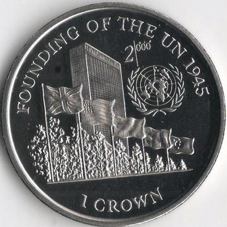 Колекційна монета Острів Мен 1 крона 2000 Заснування ООН у 1945 році UNC (KM#A984)