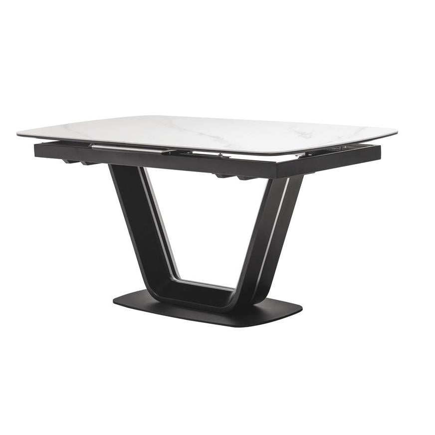 Стол обеденный прямоугольный раскладной Vetro Mebel TML-870 керамика/МДФ/сталь 89,5х160+40 см Белый мрамор/Черный (41103)