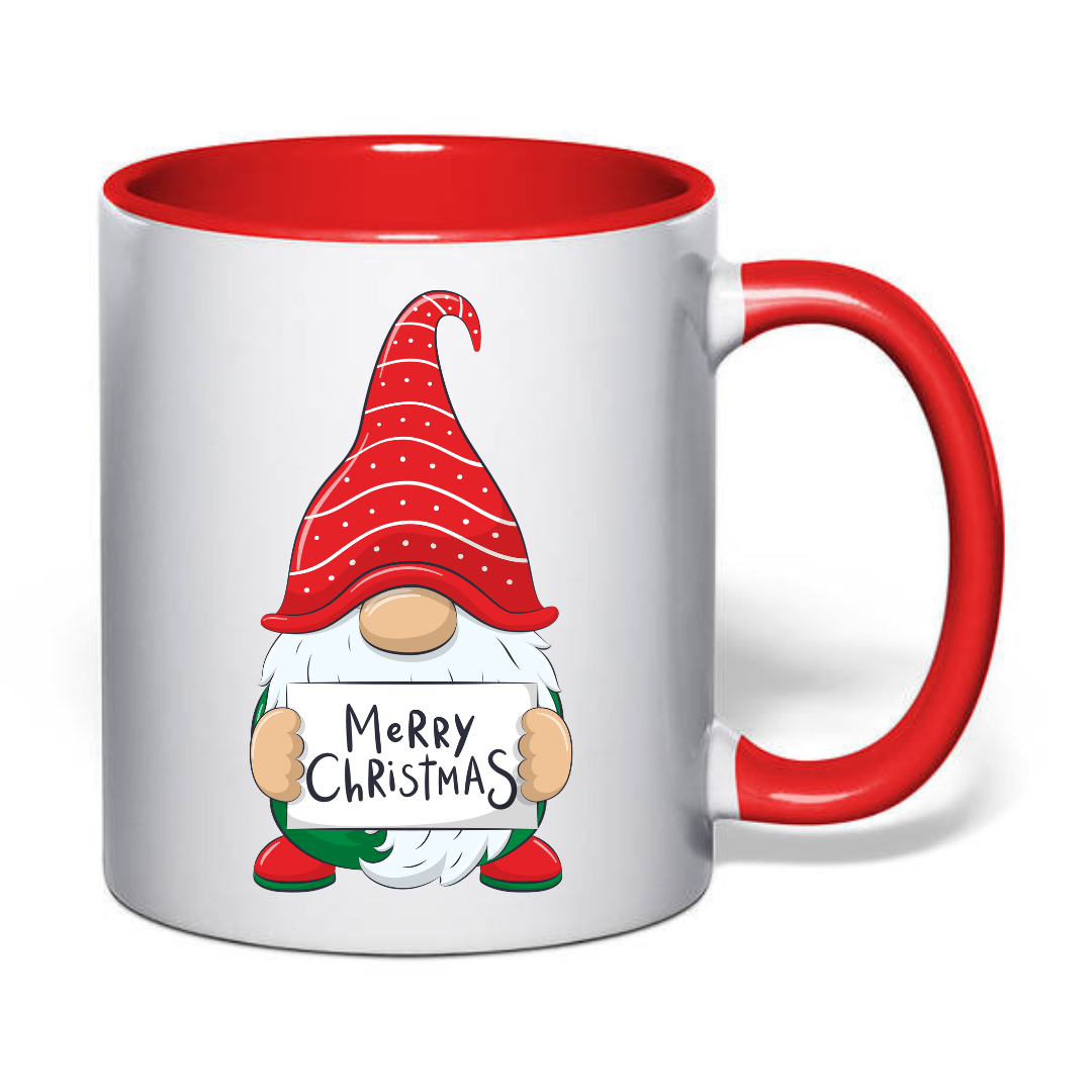 Чашка с принтом Новогодний гном 330 мл Белый с красным (001155)