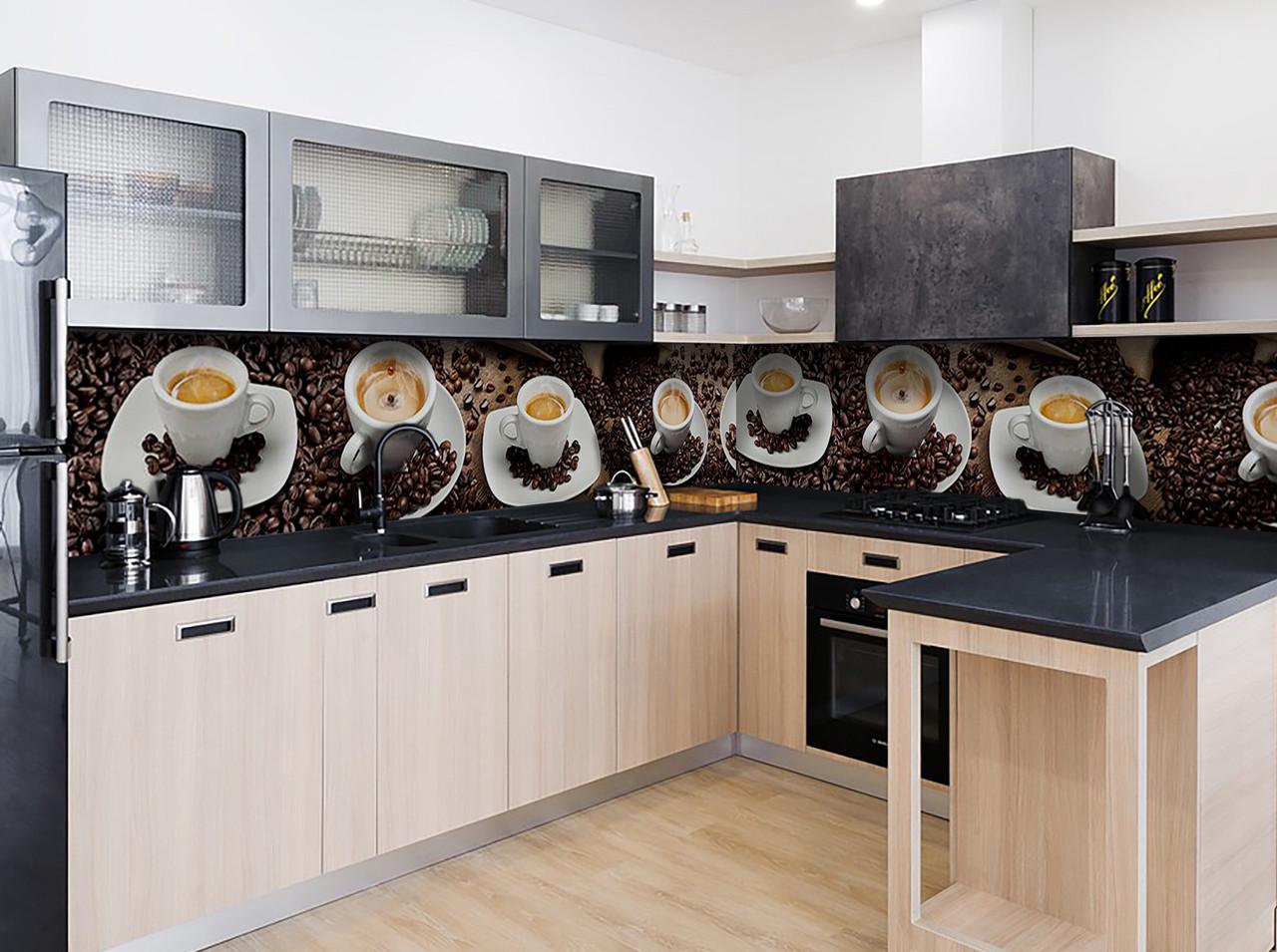 Кухонный фартук Кофе в зернах из самоклеющейся виниловой пленки 60х300 см Коричневый