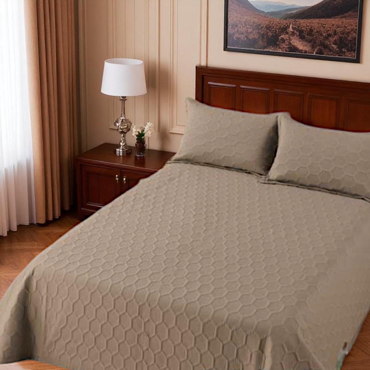 Покривало стьобане та 2 наволочки з подушками Koloco 100% бавовна євро 220х240 см Коричневий (41711) - фото 1