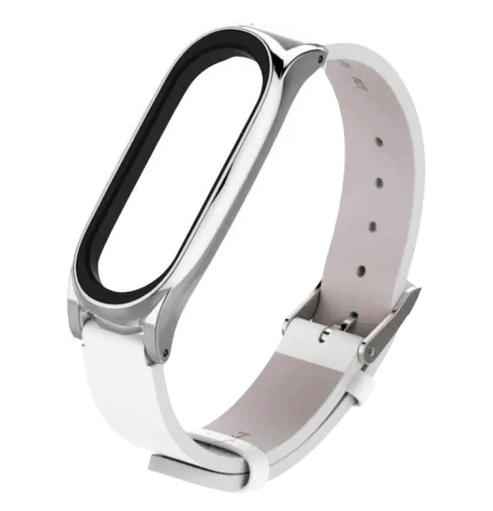 Ремешок кожаный Primo Mijobs для фитнес-браслета Xiaomi Mi Smart Band 7 White/Silver