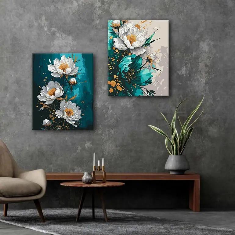 Картина за номерами Riviera Blanca "Бірюзові букети" ITR-090 2 шт. у наборі фарба з металевим ефектом (RB-0998/RB-0999)