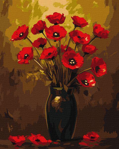 Картина за номерами Ideyka Букет маків з фарбами металік 40x50 см (Id-KHO3328)