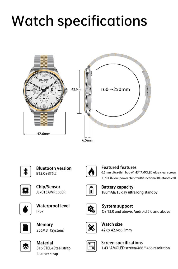 Смарт-годинник Funost TN88 AMOLED 1,43" Metal Срібний (17778553) - фото 11