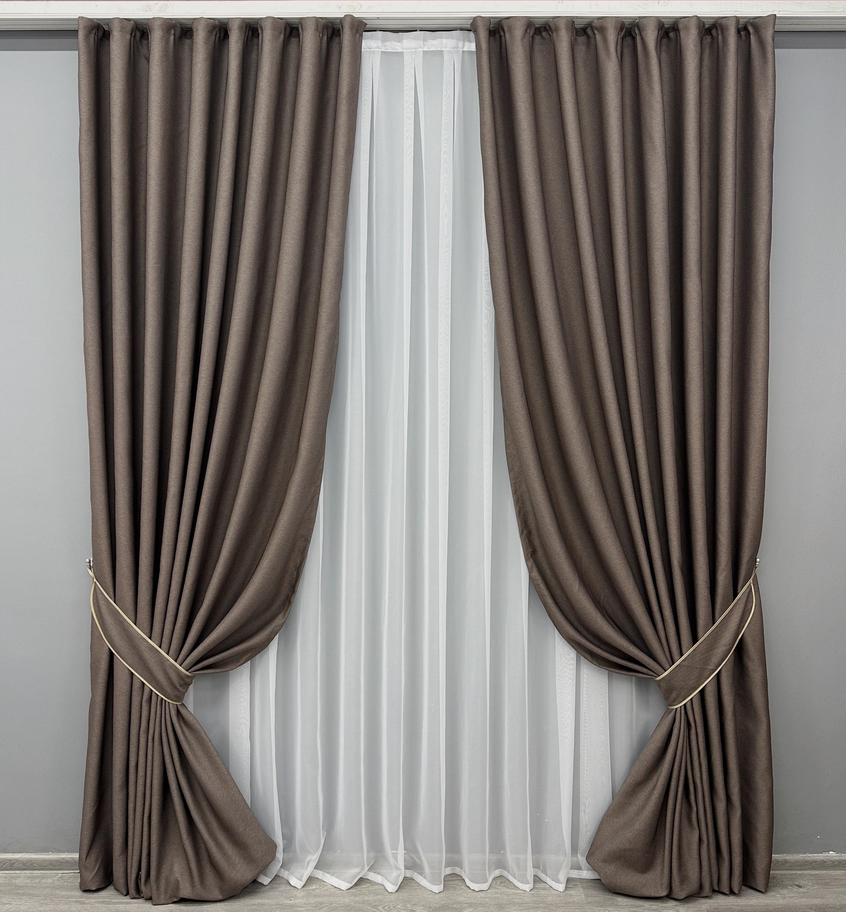Комплект готовых штор VR-Textil TERRA LUXE №1855ш рогожка 200х290 см 2 шт. Коричневый (32-189) Комплект готовых штор VR-Textil TERRA LUXE №1855ш рогожка 200х290 см 2 шт. Коричневый (32-189)