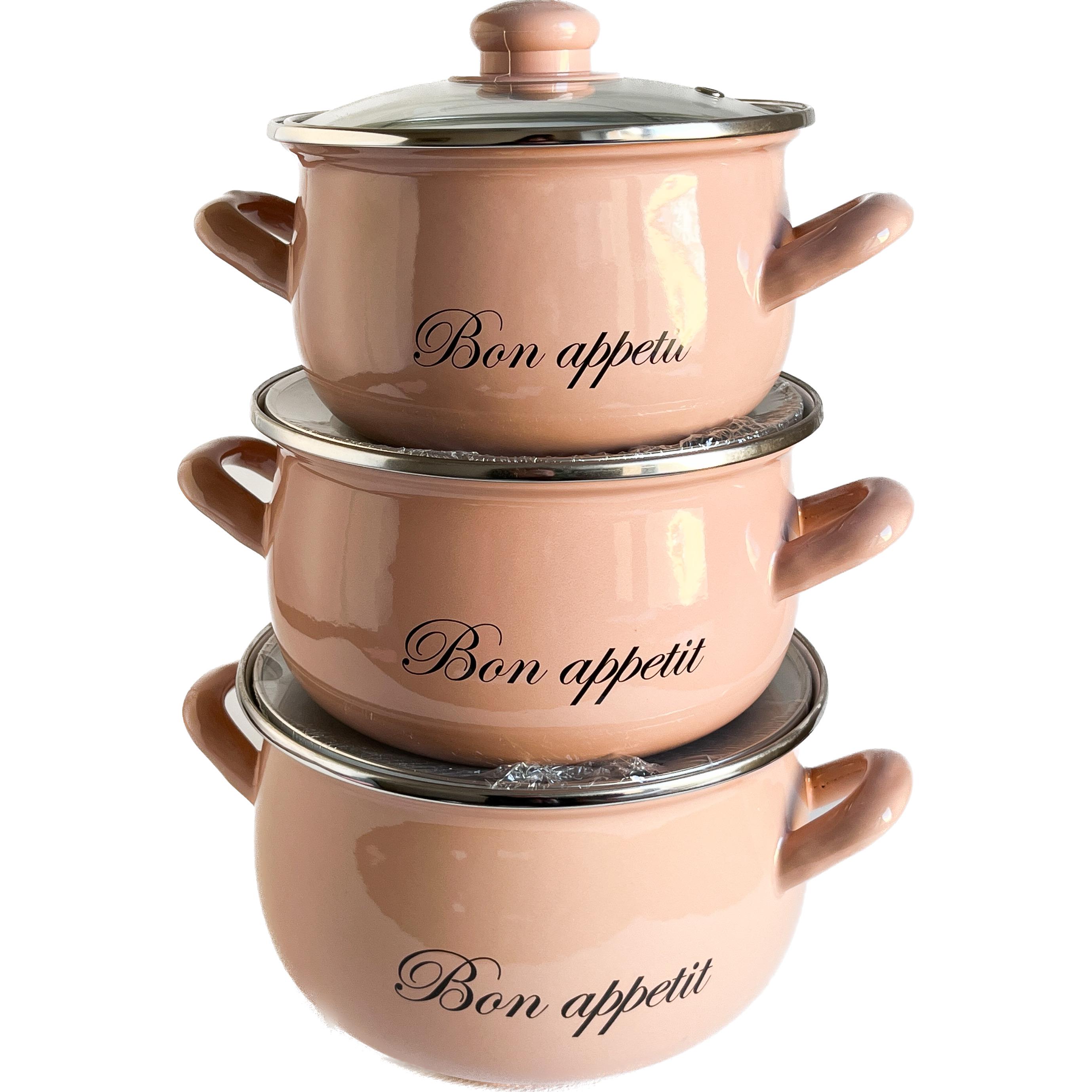 Набір каструль Interos Bon Appetit 3 предмети Рожевий (293002) - фото 1 Набір каструль Interos Bon Appetit 3 предмети Рожевий (293002) - фото 1