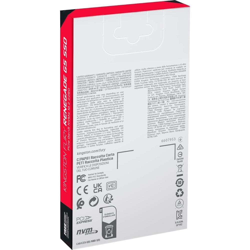 SSD диск Kingston Fury Renegade G5 M.2 PCIe 5.0 NVMe 4 Тб Black (SFYR2S/4T0) - фото 5 SSD диск Kingston Fury Renegade G5 M.2 PCIe 5.0 NVMe 4 Тб Black (SFYR2S/4T0) - фото 5