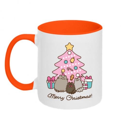 Чашка двоколірна Pusheen Merry Christmas 320 мл Помаранчевий із білим (15783256-36-194116)