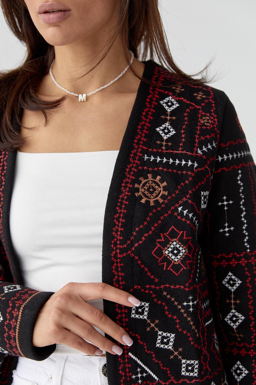 Піджак із вишивкою без застібки M Чорний - фото 4 Піджак із вишивкою без застібки M Чорний - фото 4