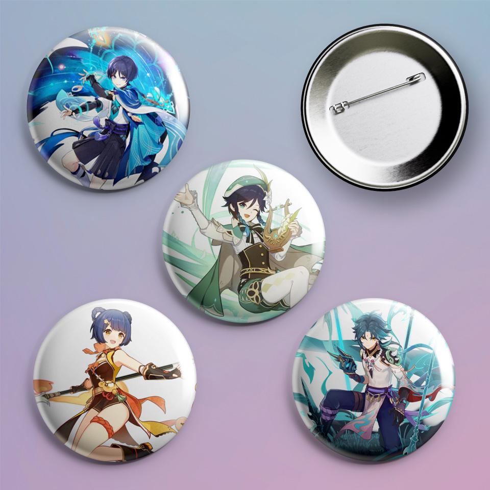 Значки на рюкзак с принтом игры Genshin Impact "16 4 шт.