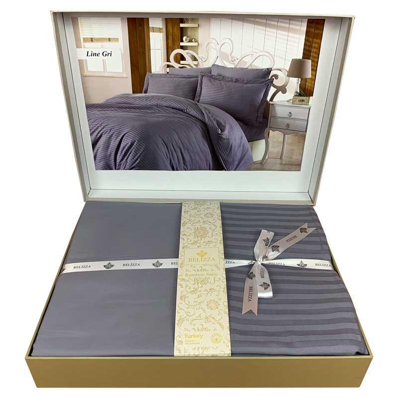 Комплект постельного белья Sultana Belizza Line Gri сатин страйп евро 9983333 Серый (DR012810)