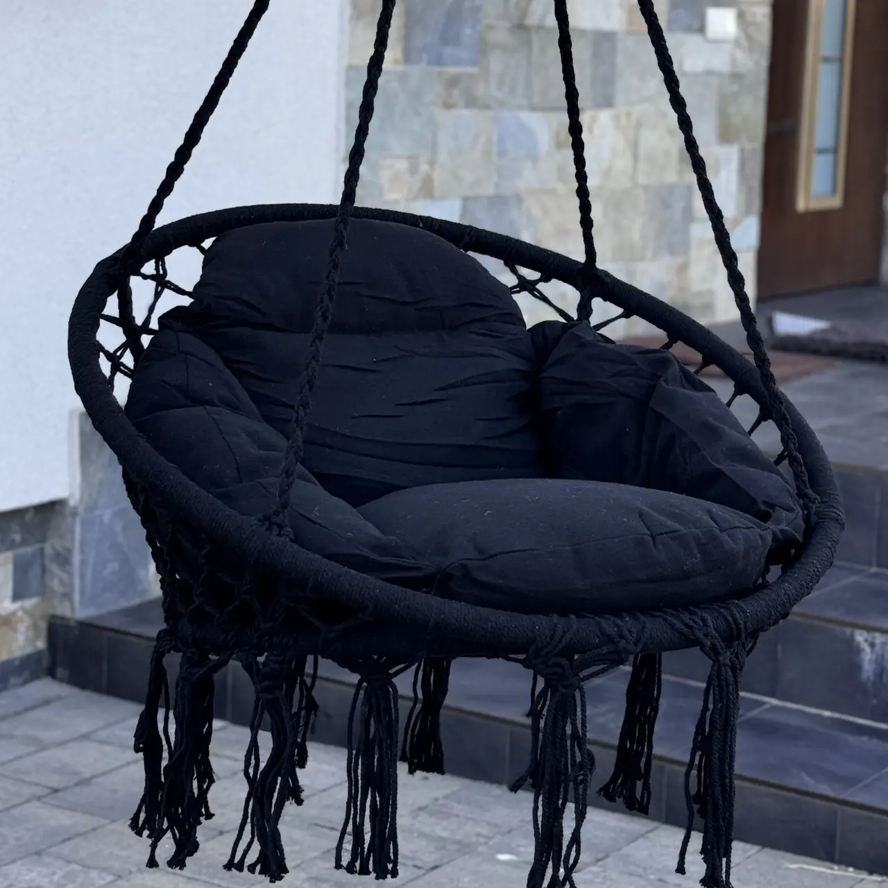 Кресло-качеля гнездо подвесное с подушкой DROM T1 хлопок Черный