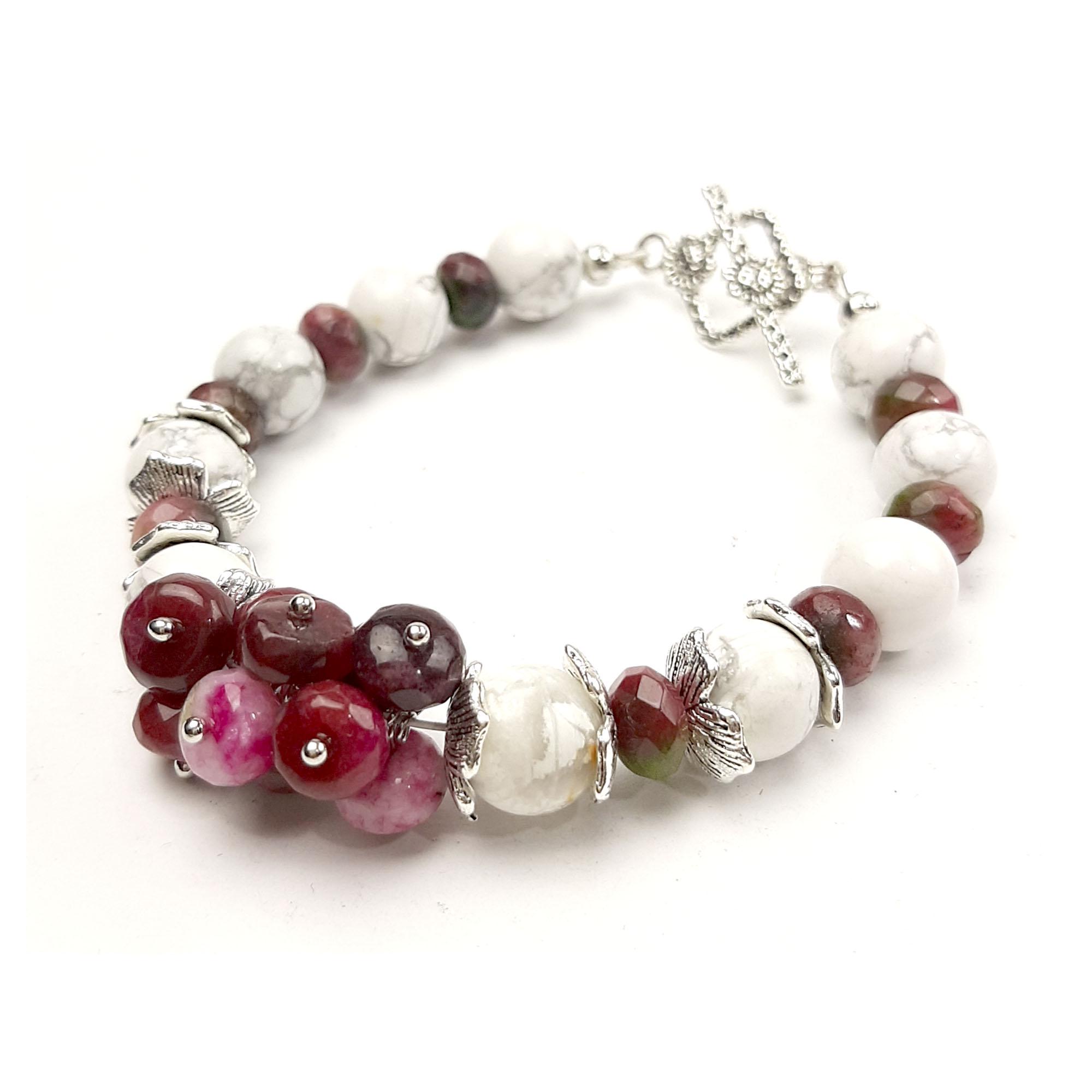 Браслет DARSANA Квіткова мелодія з натурального каменю кахолонг/турмалін (DRSU113)