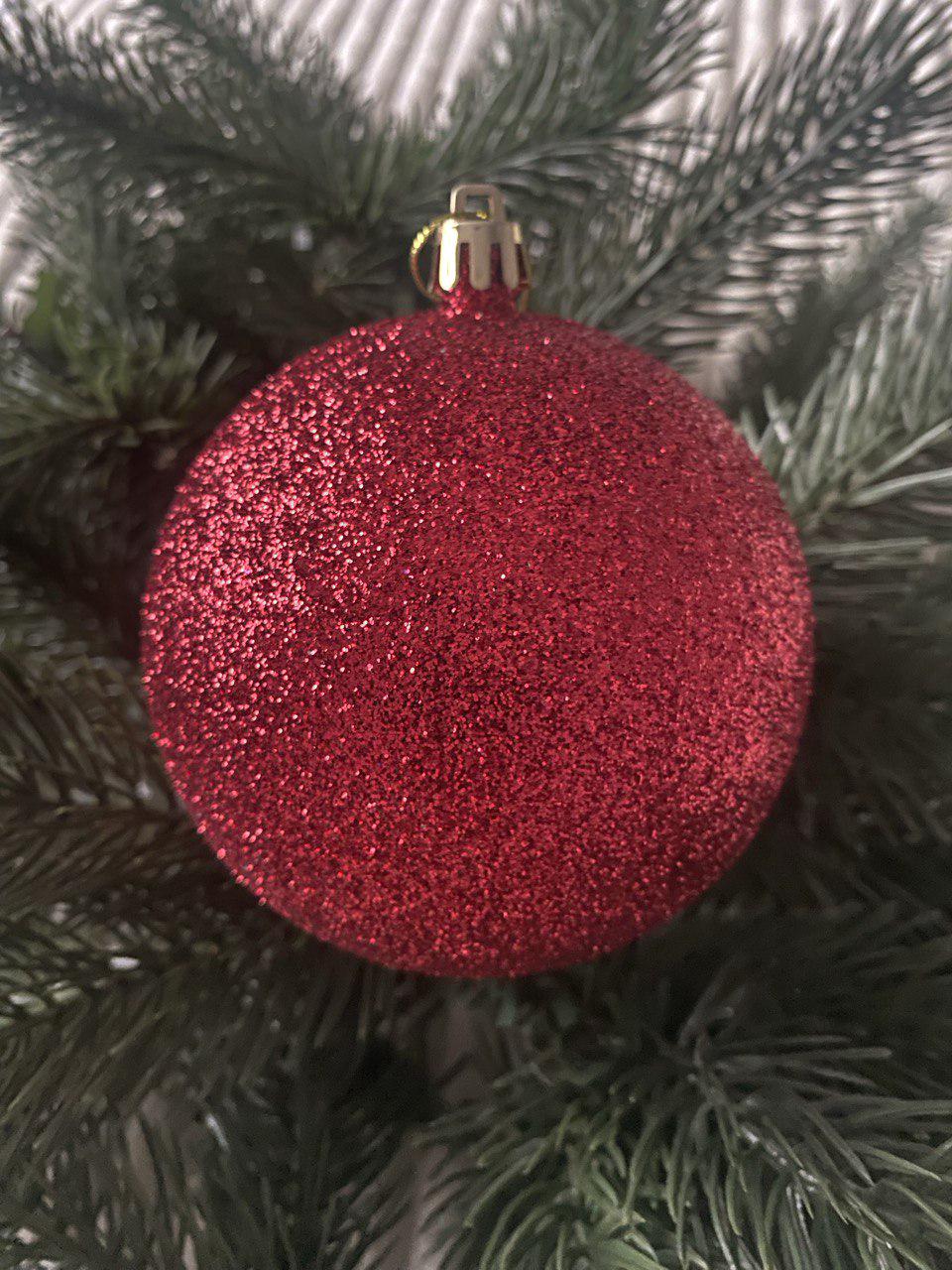 Куля новорічна глітерна 10 см Червоний (y0031)