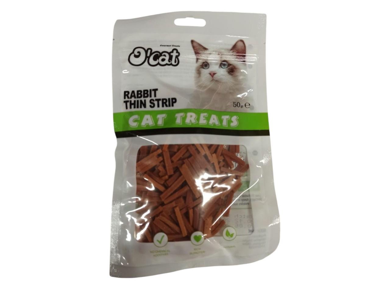Ласощі для котів О'cat Rabbit Thin Strip 50g cat Кролик тонка смужка 50 г
