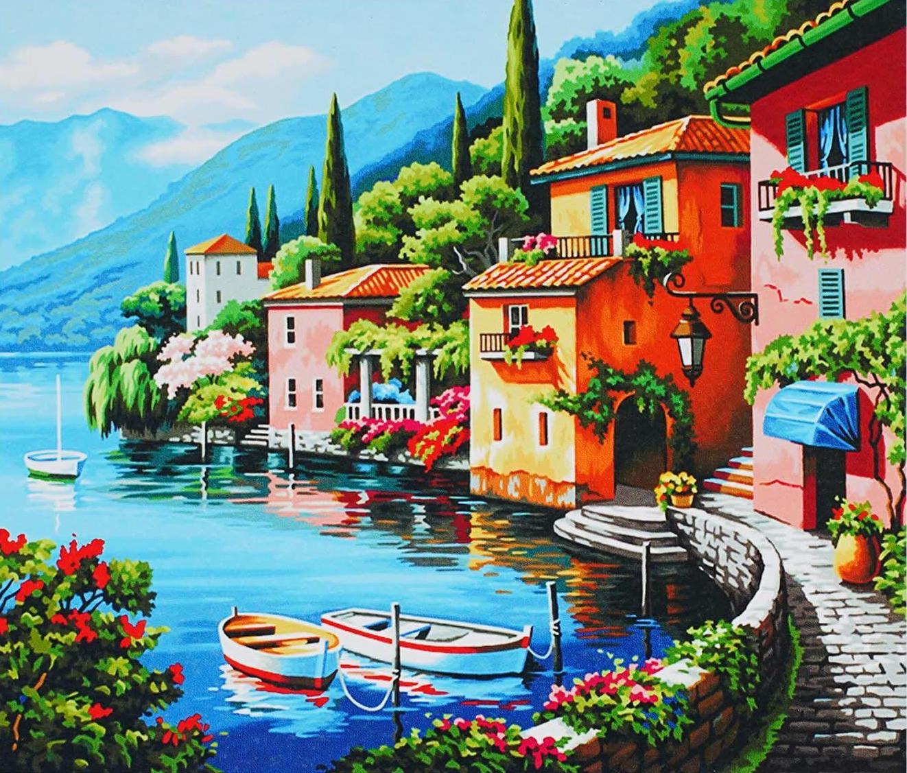 Алмазна мозаїка-картина за номерами TK Group B 71990/30 Ранок на березі озера в коробці 40х50 см (24710276)