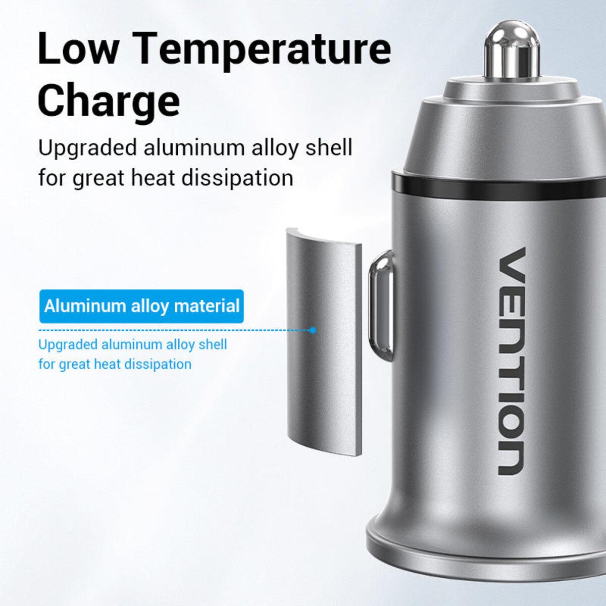 Зарядное устройство в авто Vention Two-Port USB Car Charger Mini Style Aluminium Alloy Type Grey (FFBH0) - фото 2