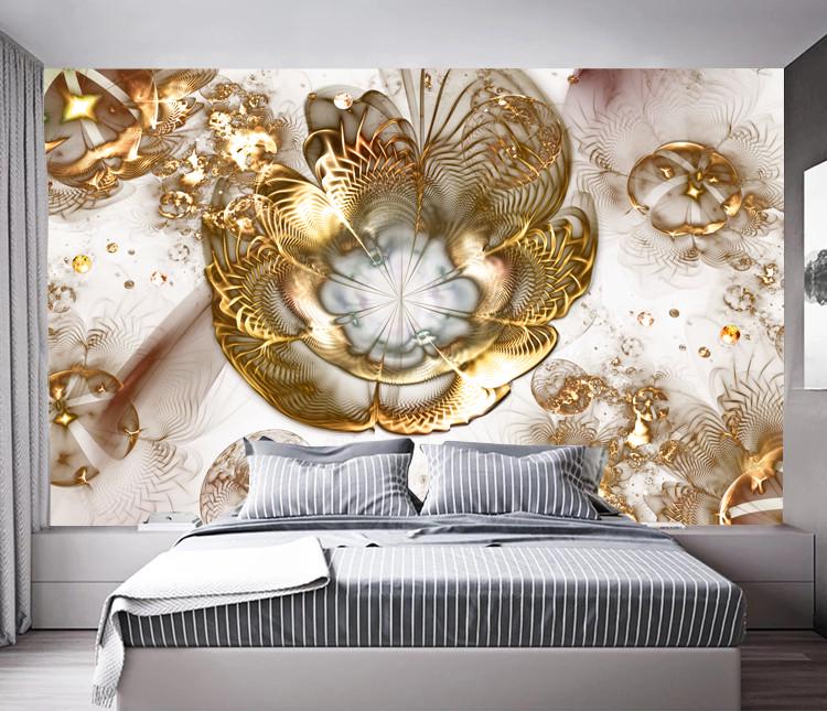 Фотообои флизелиновые абстракция для спальни/зала/кухни Позолоченный узор