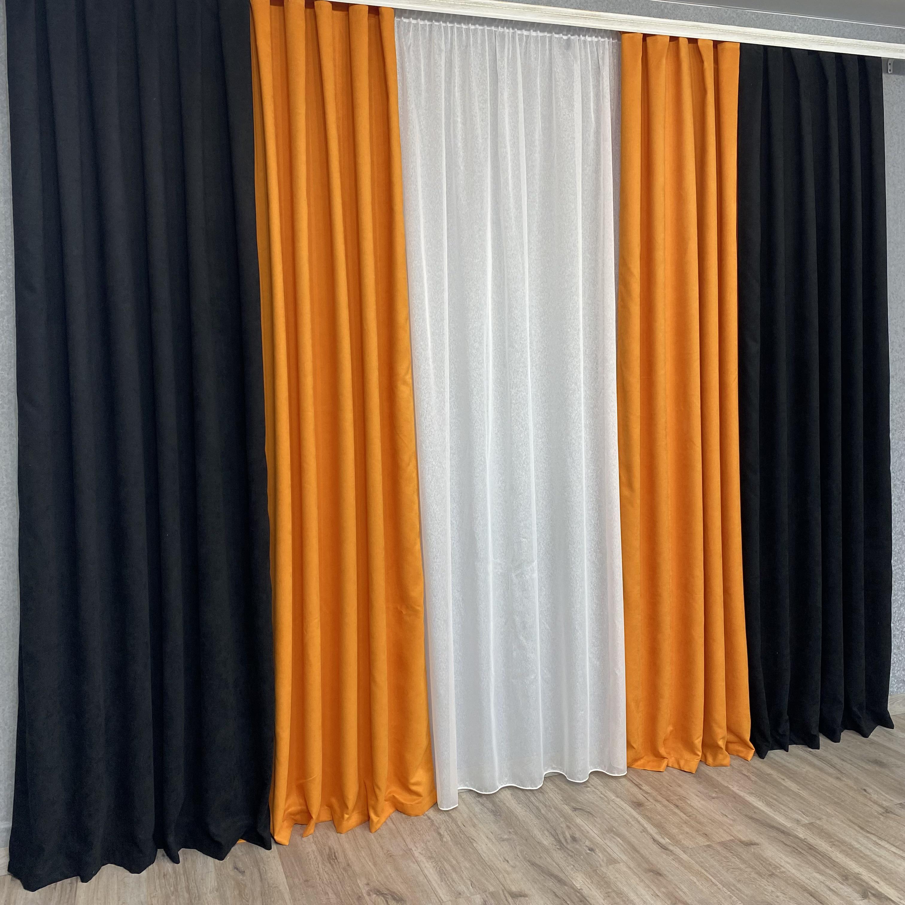 Шторы микровелюр TG Home Дуэт №450 1,50х2,70 м Черно-оранжевый (450-194/207) - фото 2 Шторы микровелюр TG Home Дуэт №450 1,50х2,70 м Черно-оранжевый (450-194/207) - фото 2