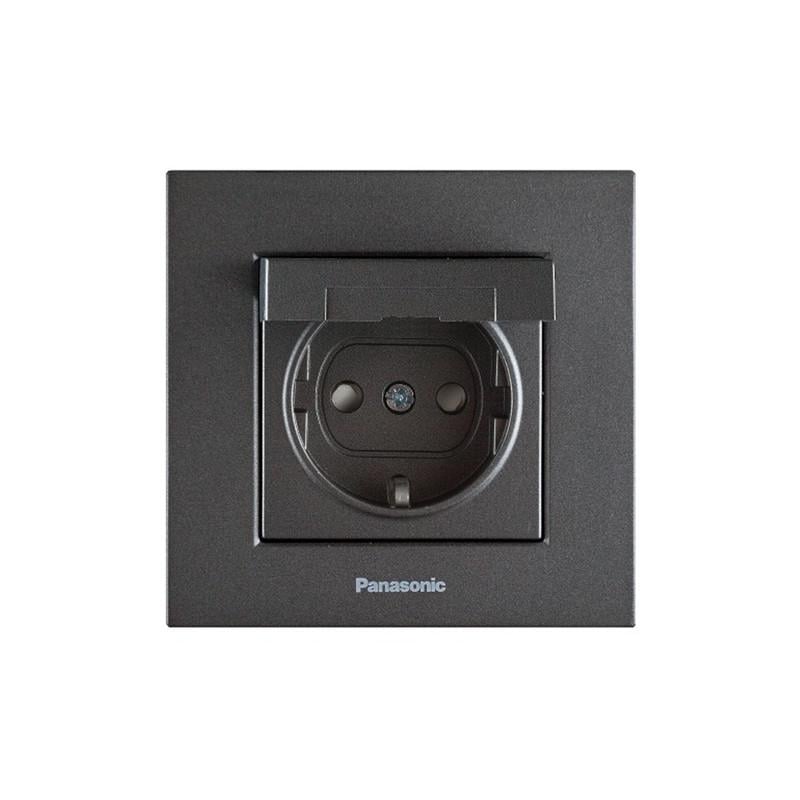 Розетка с заземлением Panasonic Karre Plus 55 с защитными шторками и крышкой ABS Дымчатый (WDTC92102DG-UA1)
