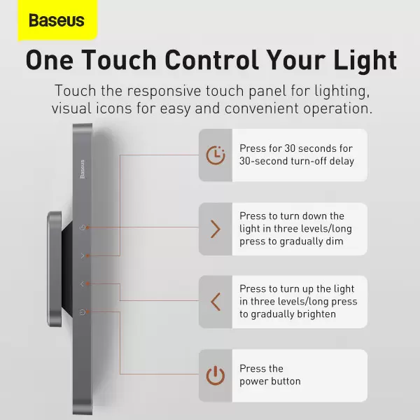 Лампа настільна портативна BASEUS Magnetic Stepless Dimming Charging Desk Lamp переносна з вбудованим акумулятором 1800 mAh 4,5 W Grey (DGXC-C0G) - фото 11